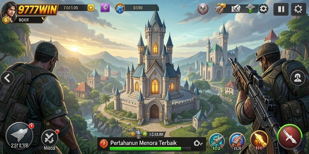 Tangkapan layar gameplay 9777WIN yang menampilkan aksi menara bertahan.