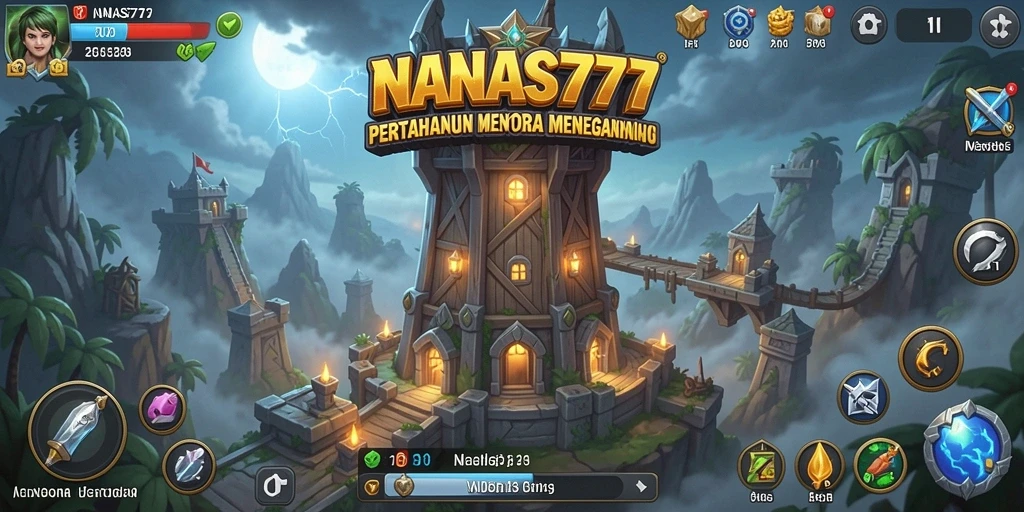 Tangkapan layar NANAS777 menampilkan aksi menara menghadang gelombang musuh yang menyerang.