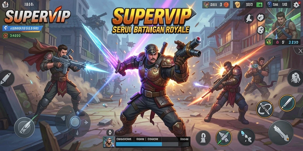 Tangkapan layar utama dari <strong>SUPERVIP</strong> menampilkan aksi pertempuran Battle Royale yang mendebarkan.