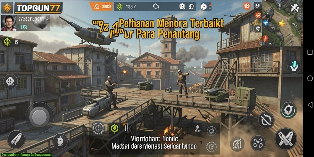 Screenshot menunjukkan aksi menara dalam melawan serangan musuh di TOPGUN77.