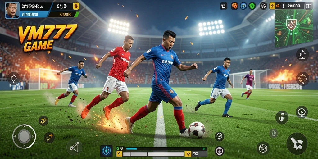 Tangkapan layar gameplay VM777 dengan aksi sepak bola seru.